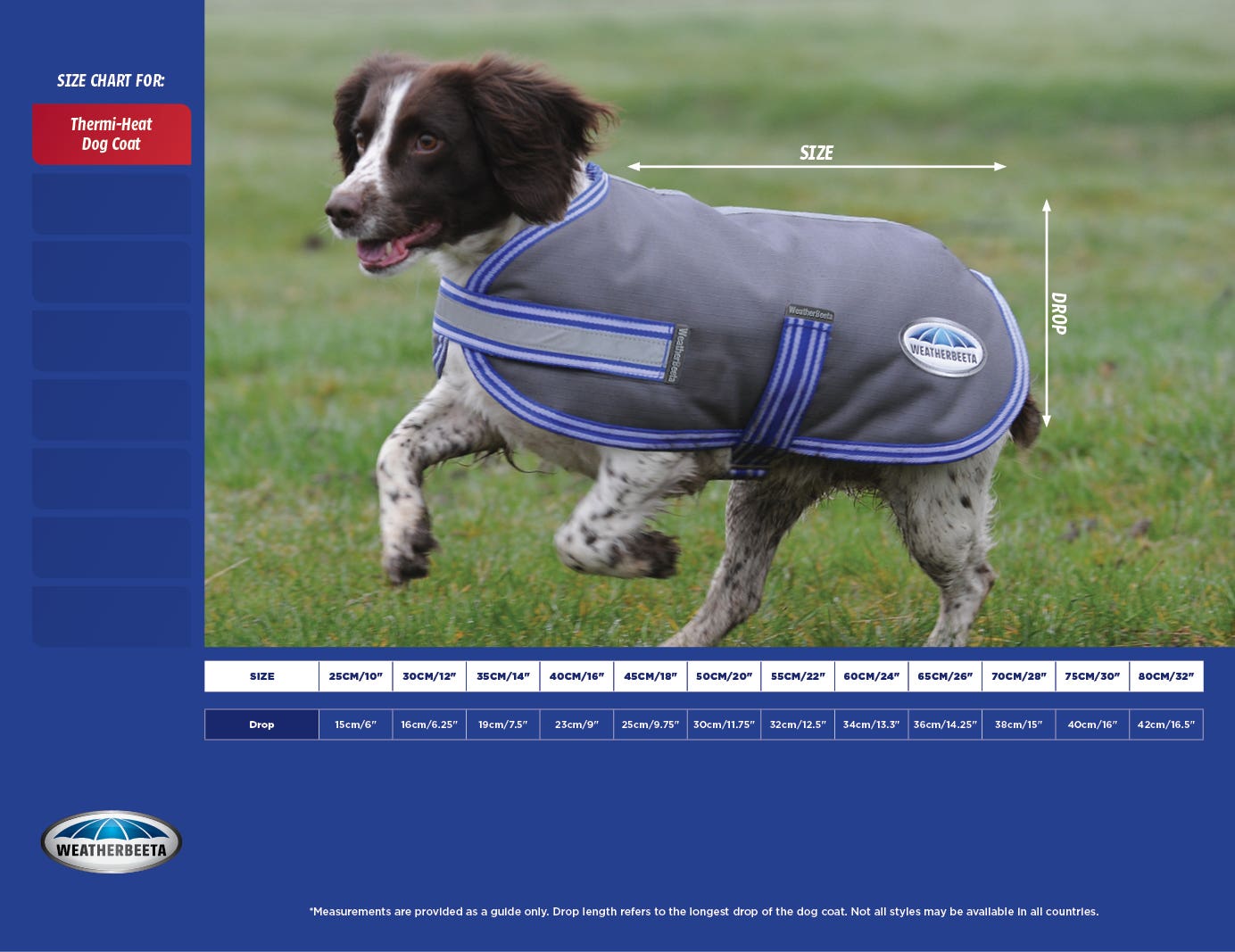 Thermi-heat Dog Coat Size Chart