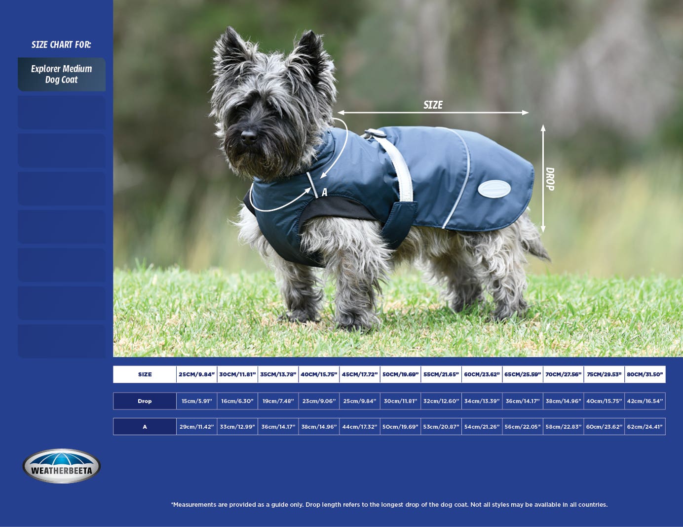 Explorer Medium Dog Coat Size Chart