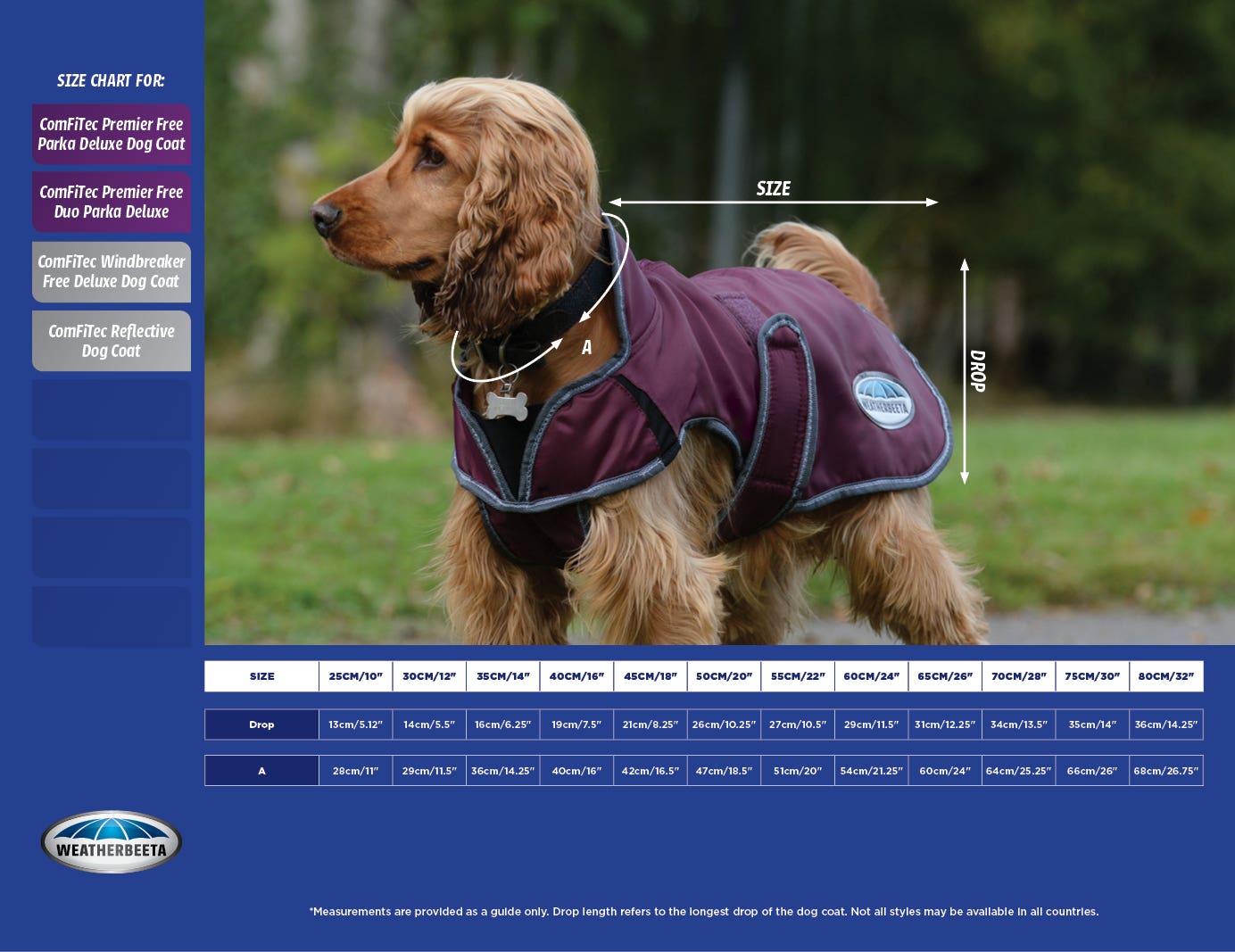 ComFiTec Windbreaker 420d Dog Coat Size Chart