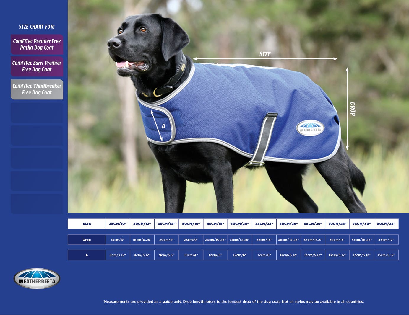 ComFiTec Premier Free Parka Dog Coat Size Chart