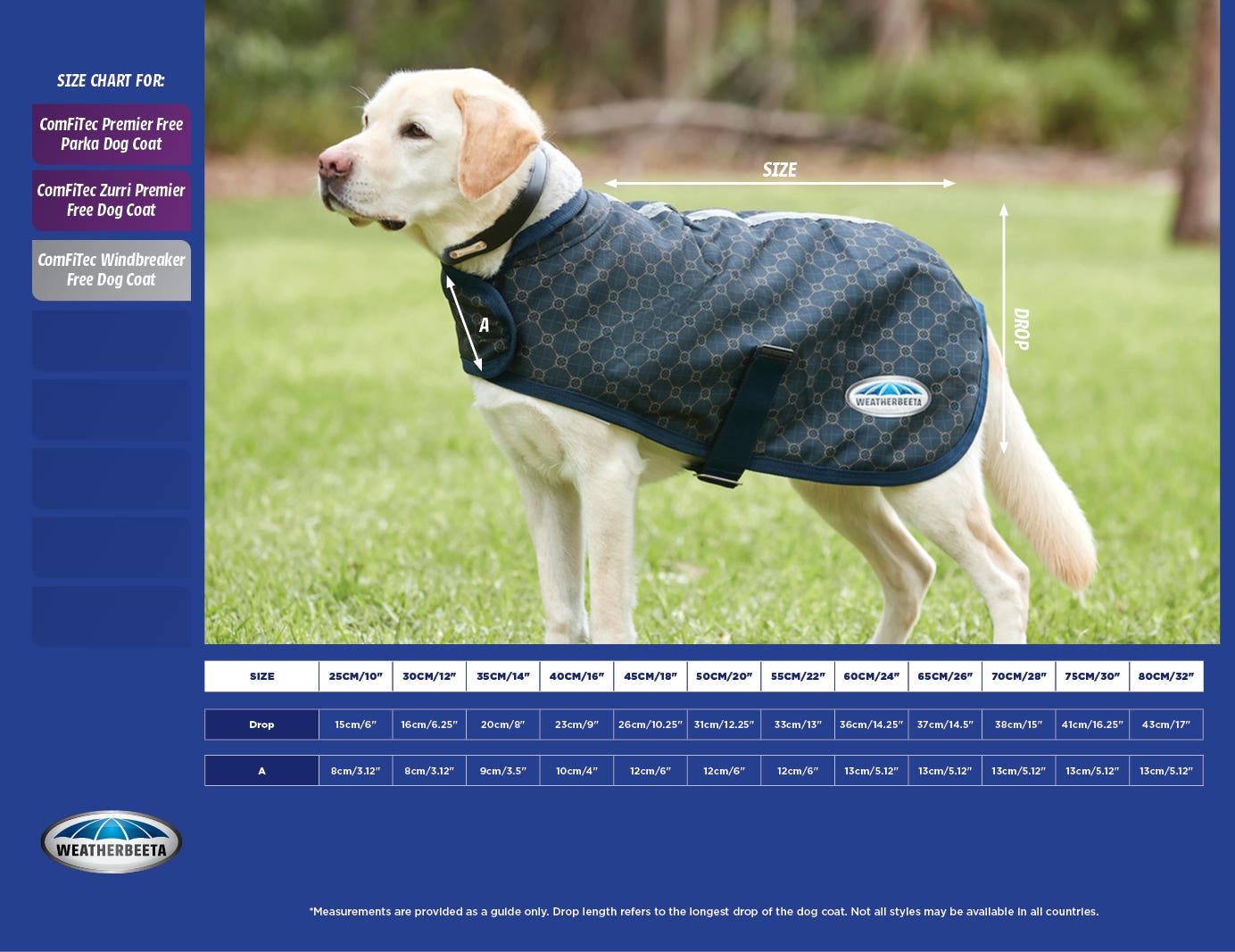 ComFiTec Windbreaker 420d Dog Coat Size Chart