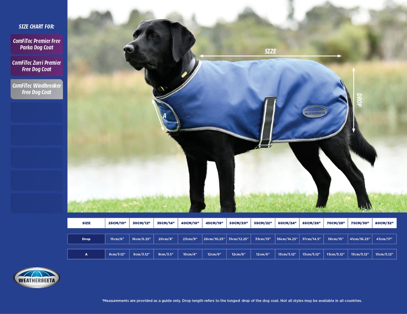 ComFiTec Windbreaker 420d Dog Coat Size Chart