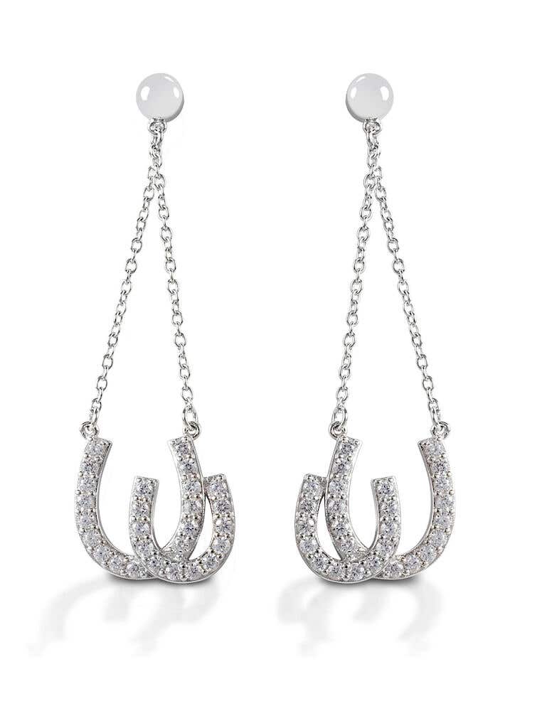 Sterling Silver Double Horseshoe Drop Earrings