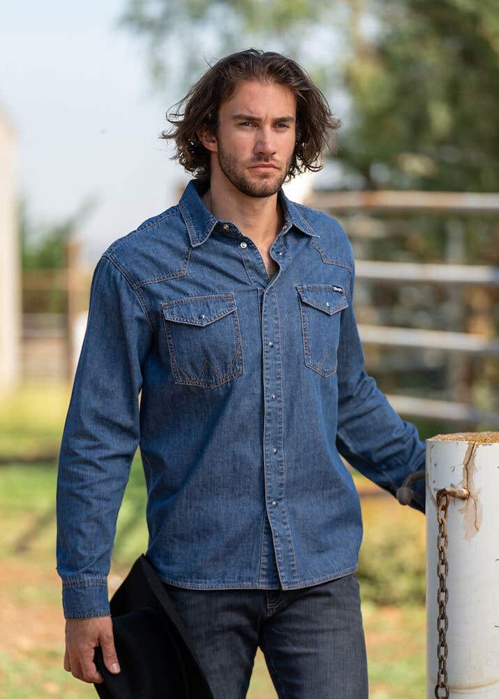 Men's denim long sleeve shirt store