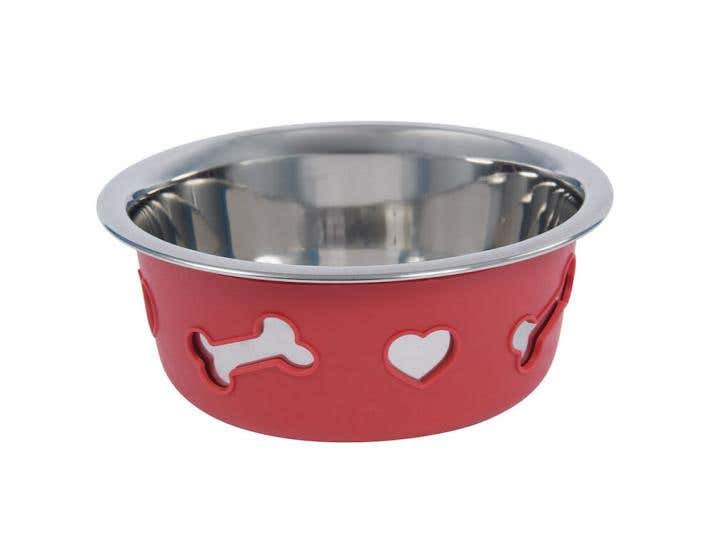 Non-Slip Stainless Steel Silicone Bone Dog Bowl