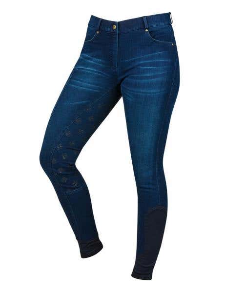 Shona Full Grip Silicone Print Denim Breeches