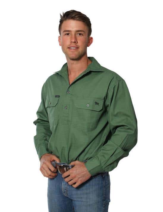 King River Mens Half Button Work Shirt