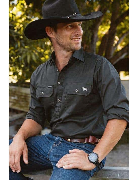 King River Mens Half Button Work Shirt