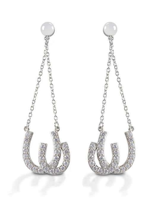 Sterling Silver Double Horseshoe Drop Earrings