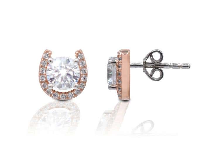 Sterling Silver Rose Gold Plated Horseshoe Stud Earrings