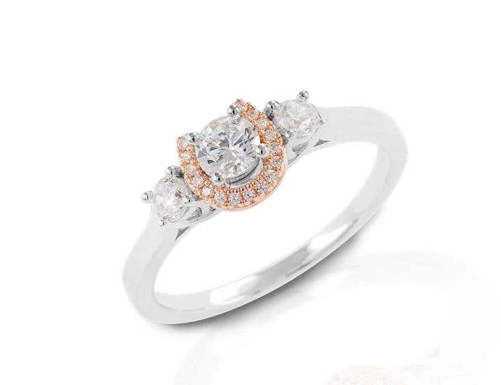 Sterling Silver Small Three Stone Rose 14K Gold Horseshoe Ring