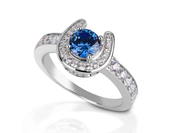 Sterling Silver Horseshoe Blue Stone Ring