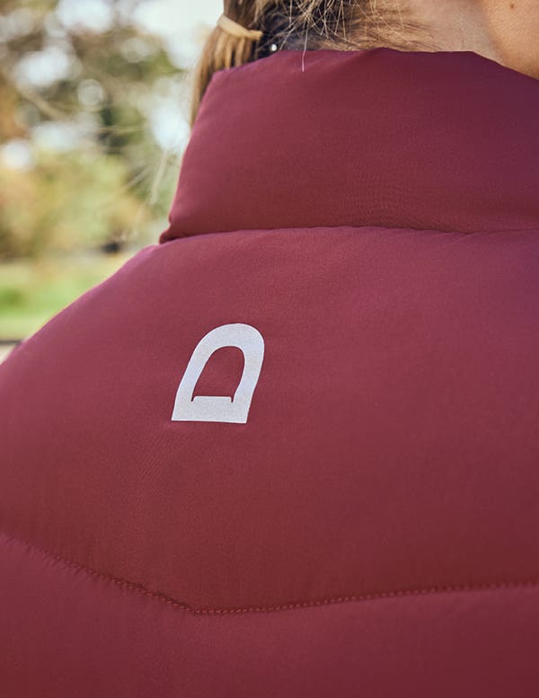 Back close up of Dublin logo on Dublin All Warm Puffer Jacket