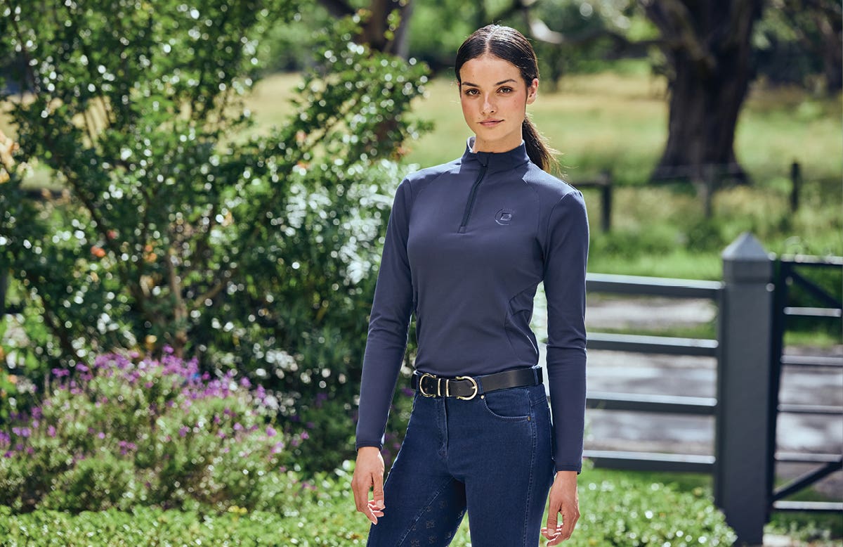 Model wearing Dublin Brushed Fitted Base Layer Riding Top