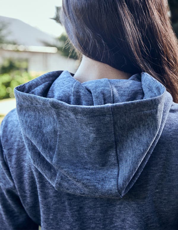 Close up view of hood on WeatherBeeta London Layer Top