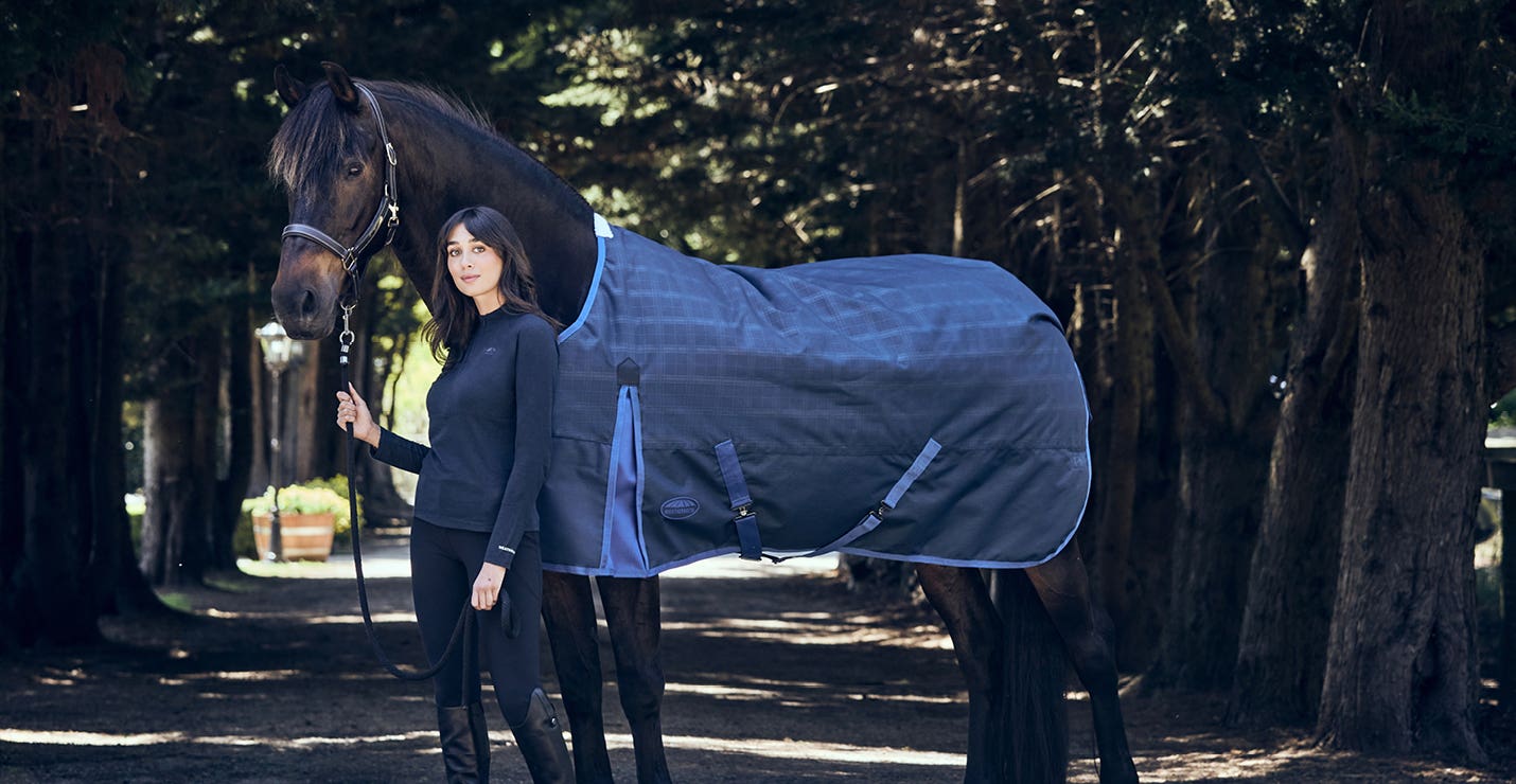 Horse wearing WeatherBeeta mesh horse rug