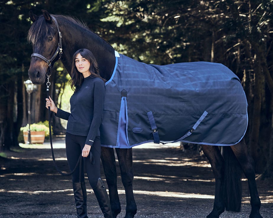 Horse wearing WeatherBeeta mesh horse rug