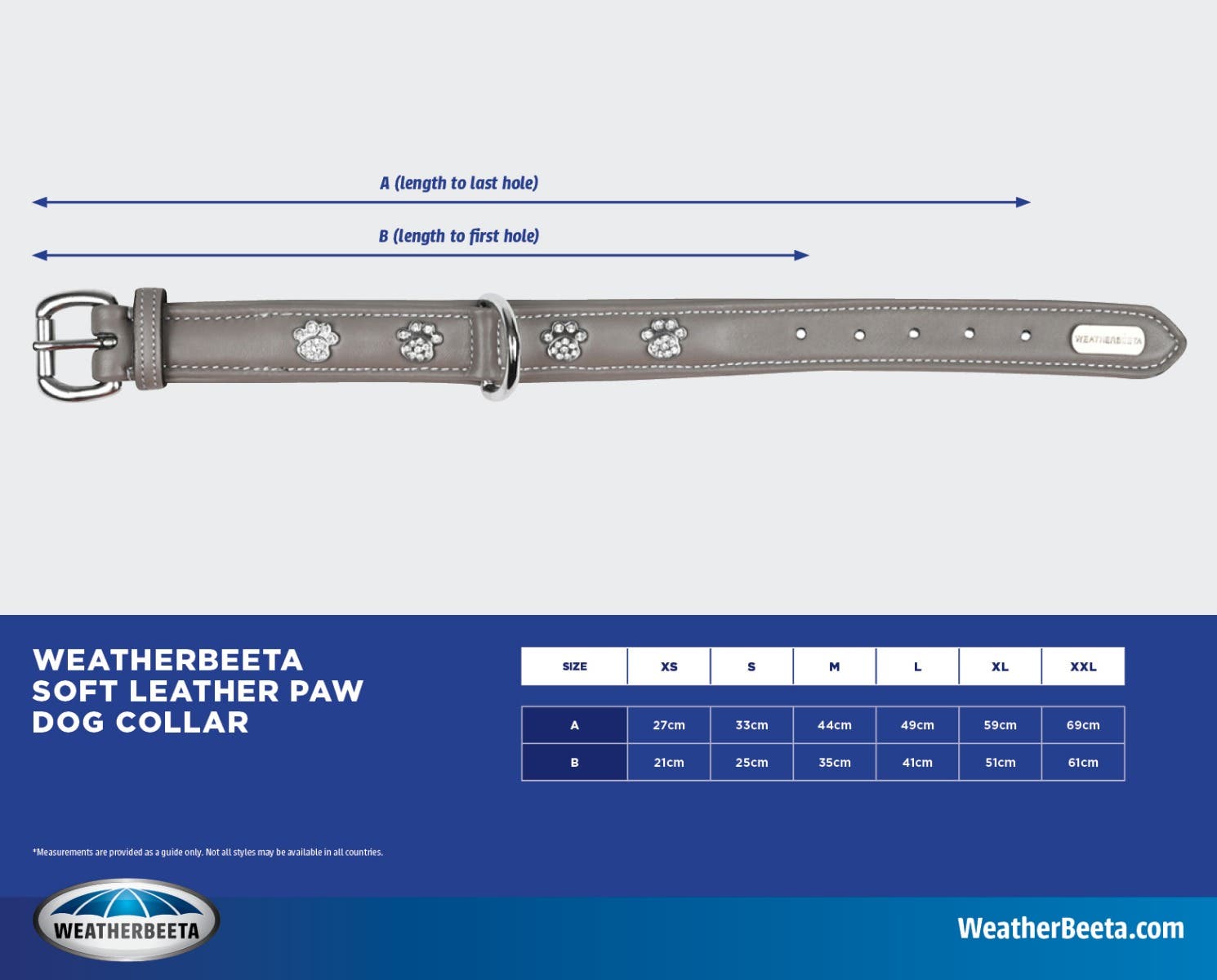 Soft Leather Paw Collar Size Chart