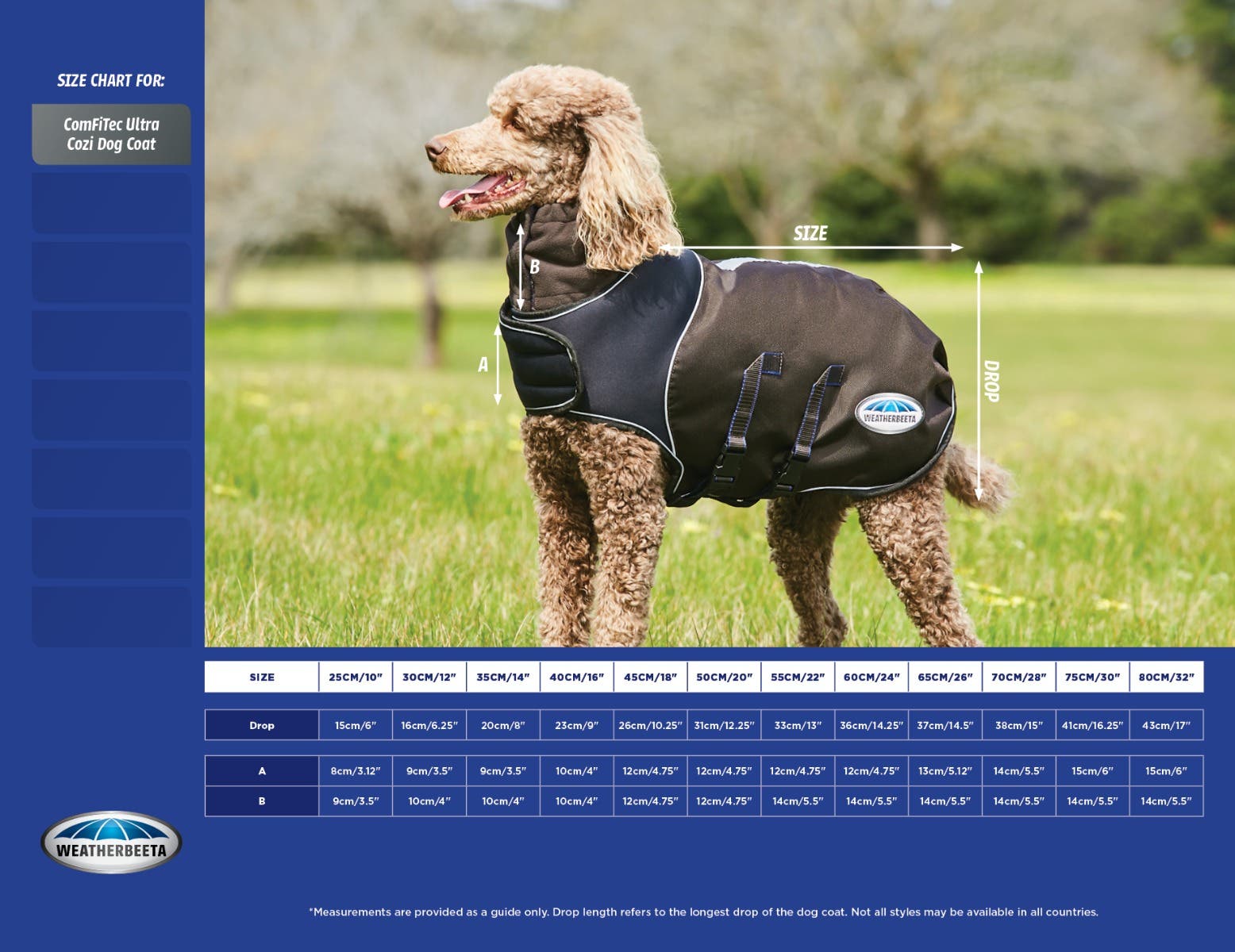 ComFiTec Ultra Cozi Dog Coat Size Chart