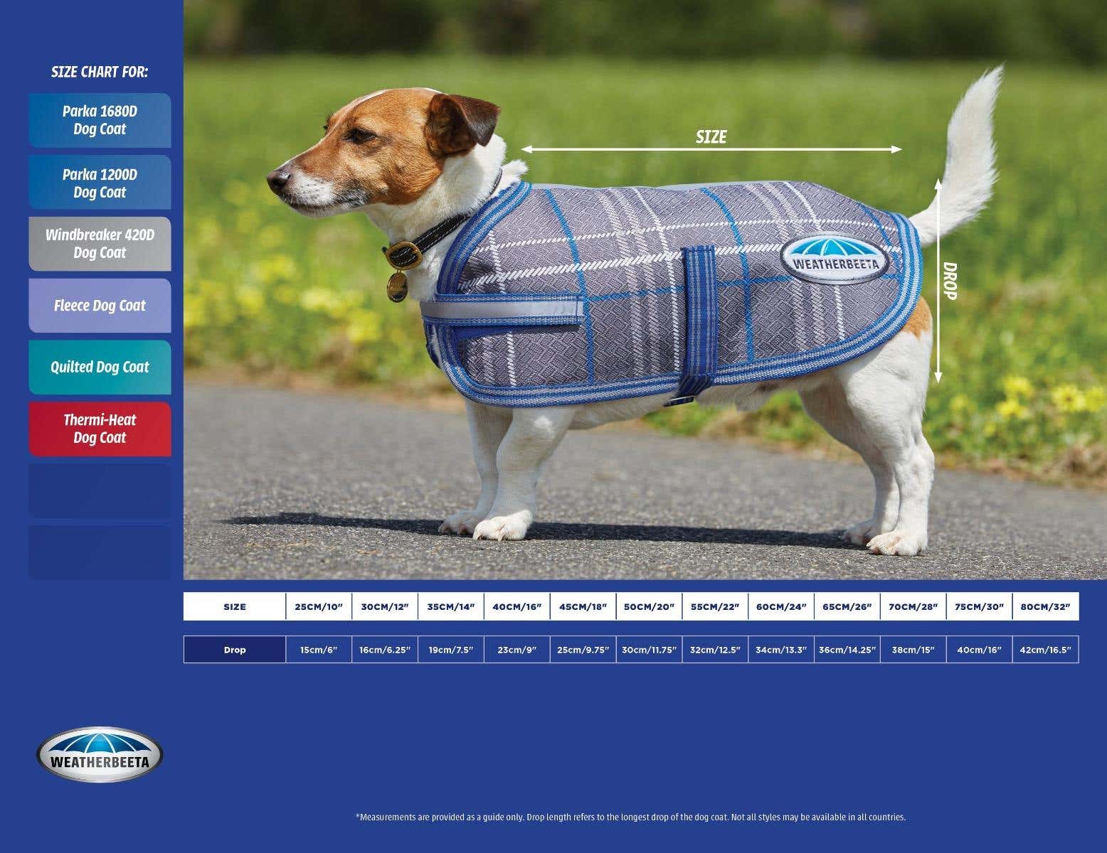 Parka 1680d Dog Coat Size Chart