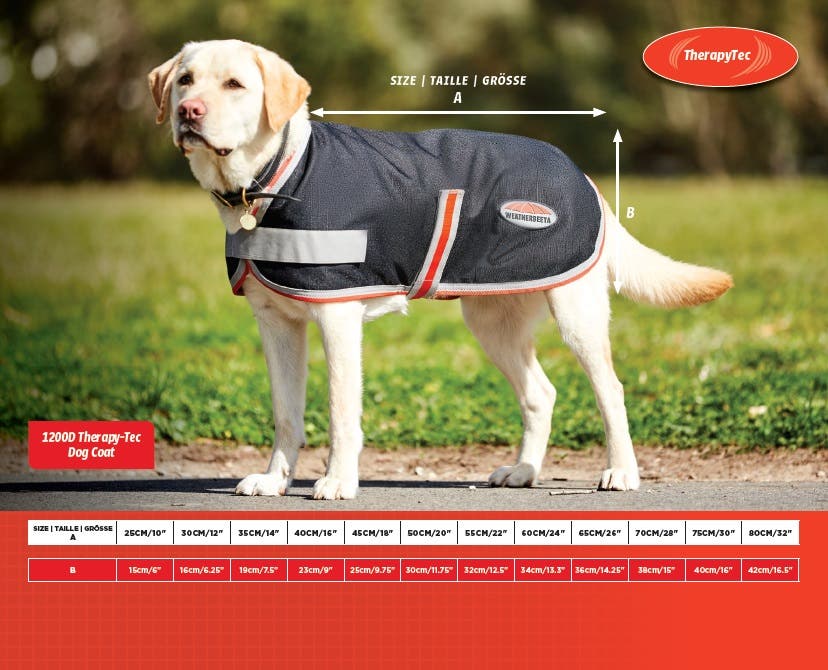 ComFiTec 1200d Therapy-tec Dog Coat Size Chart